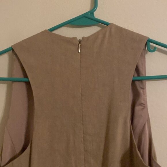 NWT Elle Tahari Taupe Beige Linen Satin Lined Sleeveless Dress - Picture 6 of 10